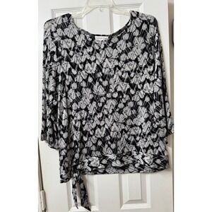 Black and gray pull‎ over blouse with tie at hip. Coldwater Creek plus size 1X